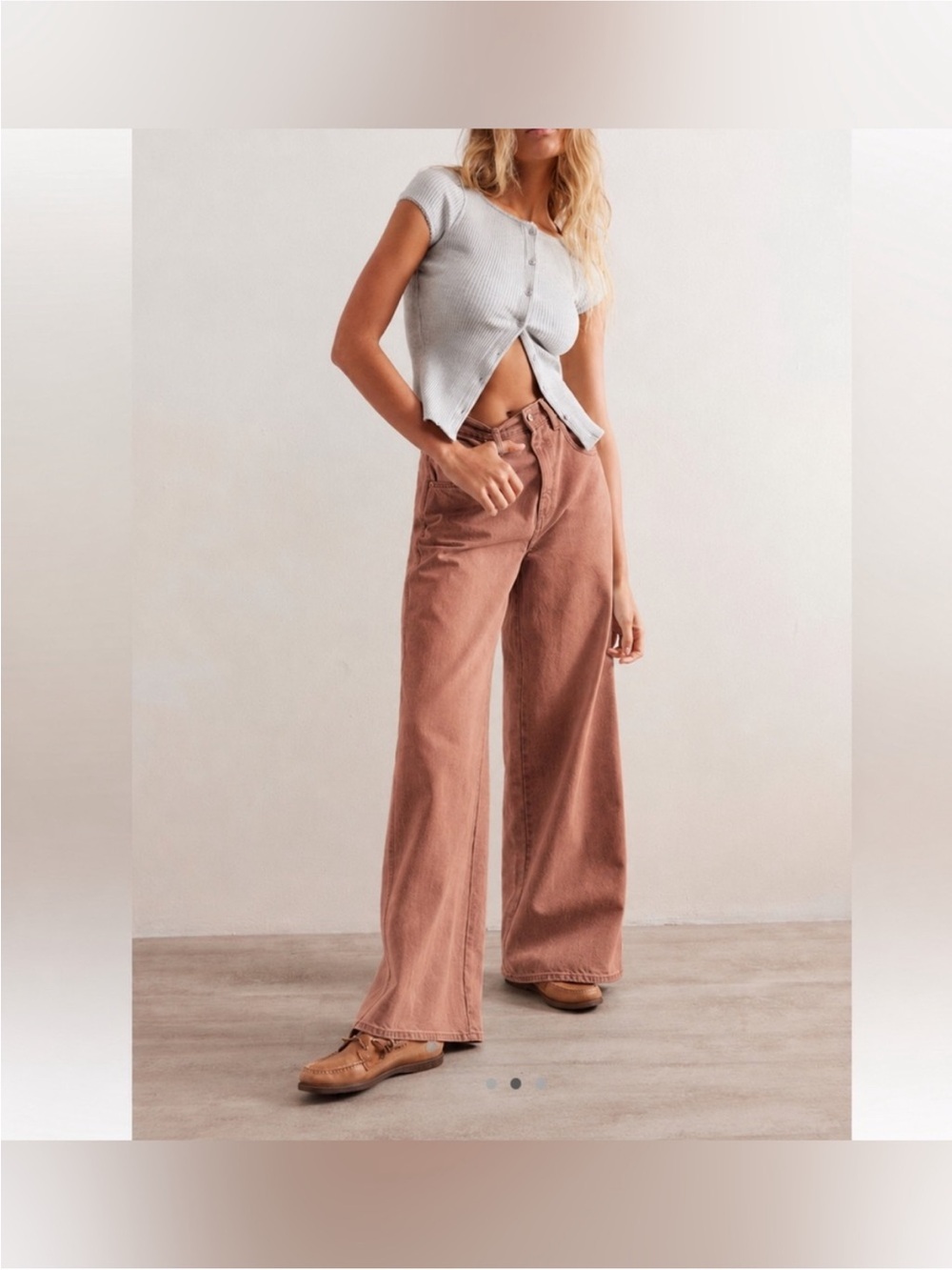 NWOT Free People We The Free CRVY Gia Wide-Leg Jeans - sand dune mauve - 27 - Picture 2 of 12